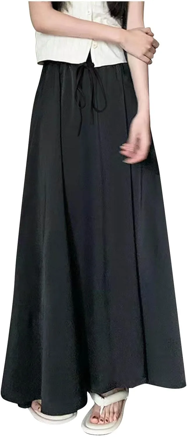 Women's Plus Size Satin Skirts 2025 Fashion Drawstring High Waisted Going Out Skorts Casual Summer Solid Loose Skirt