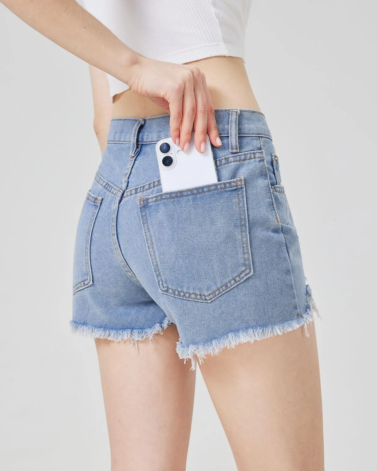 Womens Ripped Denim Jean Shorts Pack,Mid Waist Jean Shorts for Ladies，Frayed Raw Hem Casual for 2025 Summer