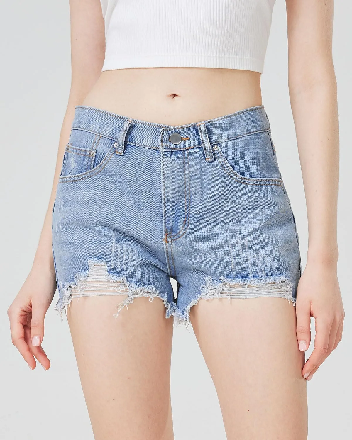 Womens Ripped Denim Jean Shorts Pack,Mid Waist Jean Shorts for Ladies，Frayed Raw Hem Casual for 2025 Summer
