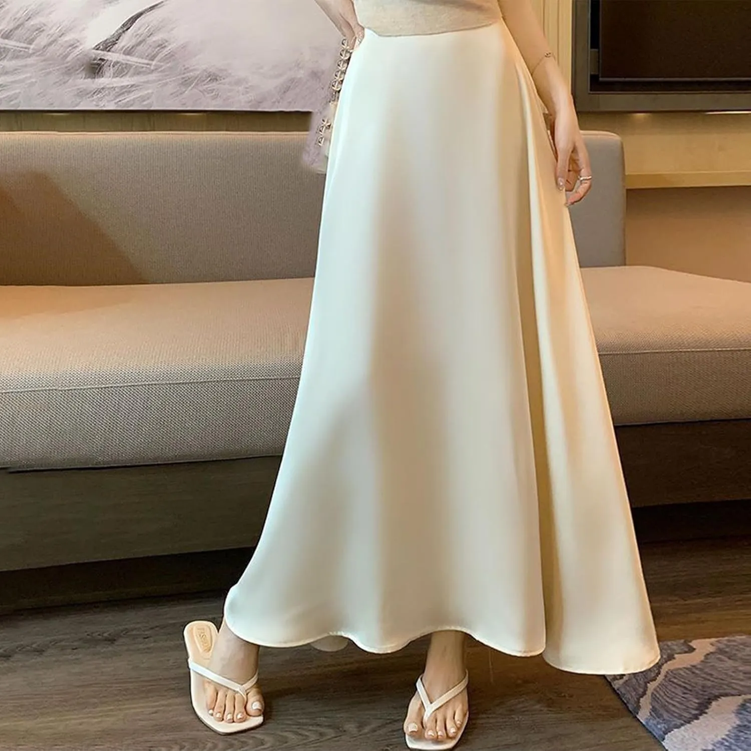 Womens Satin High Waisted Maxi Skirts 2025 Elegant Flowy Cocktail Party Wedding Dress Silk Casual A-Line Long Skirt