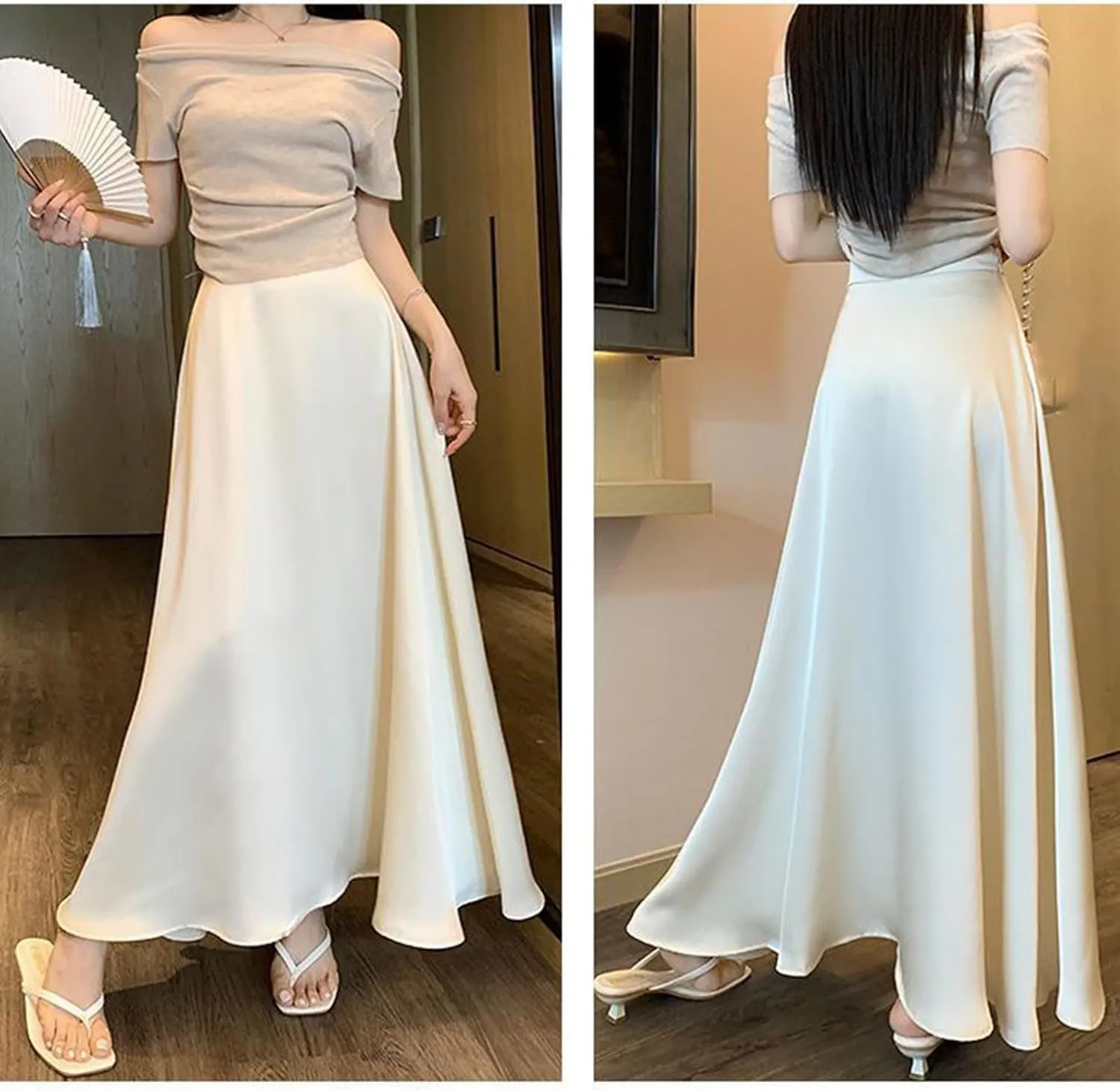 Womens Satin High Waisted Maxi Skirts 2025 Elegant Flowy Cocktail Party Wedding Dress Silk Casual A-Line Long Skirt