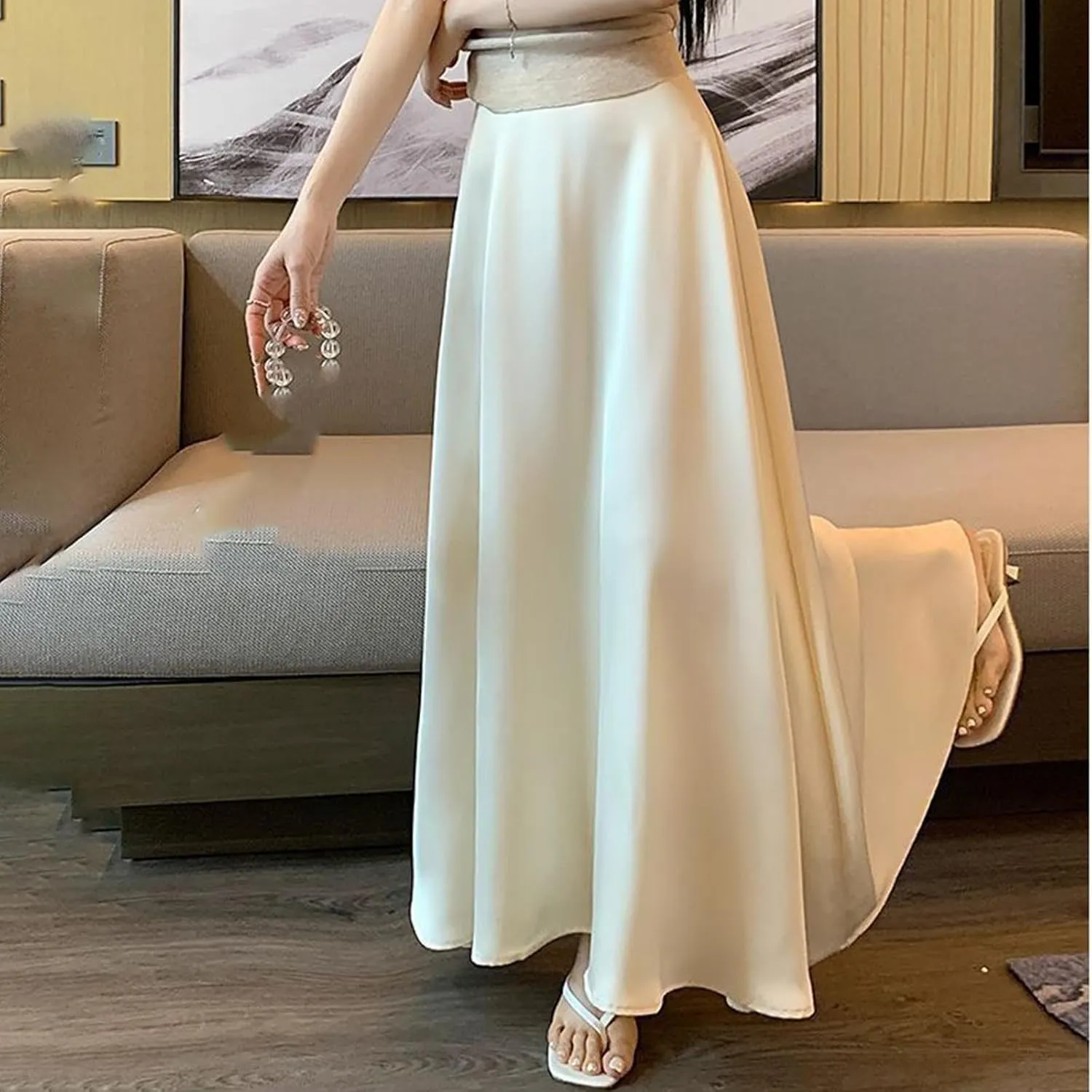 Womens Satin High Waisted Maxi Skirts 2025 Elegant Flowy Cocktail Party Wedding Dress Silk Casual A-Line Long Skirt