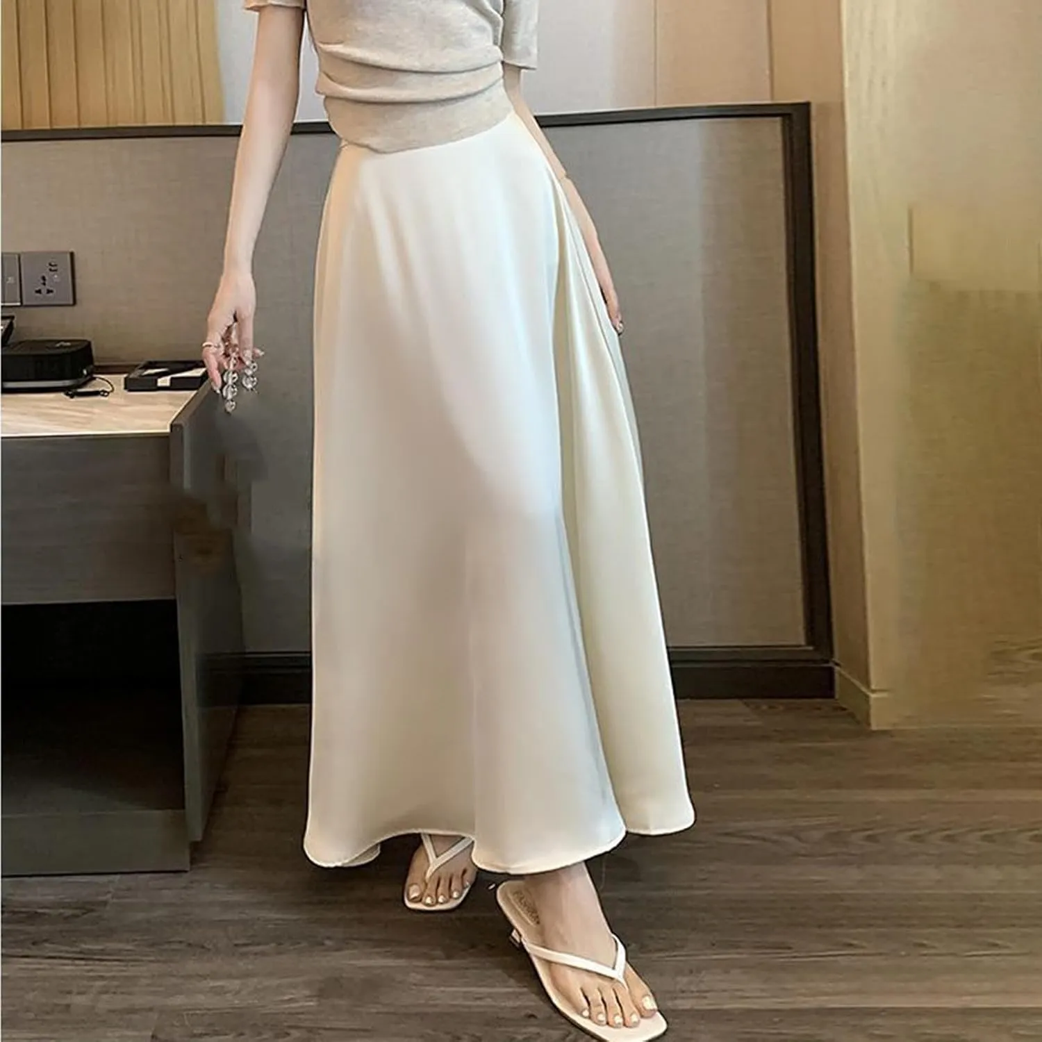 Womens Satin High Waisted Maxi Skirts 2025 Elegant Flowy Cocktail Party Wedding Dress Silk Casual A-Line Long Skirt