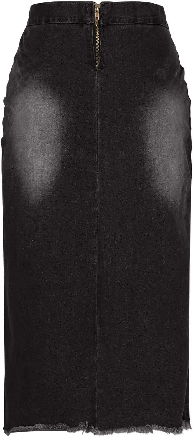 Women's Skirt Denim Skirt Summer Trendy Laceup Slit Front Bodycon Jean Skirts Casual High Waisted Slim Pencil Skirt