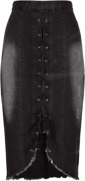 Women's Skirt Denim Skirt Summer Trendy Laceup Slit Front Bodycon Jean Skirts Casual High Waisted Slim Pencil Skirt