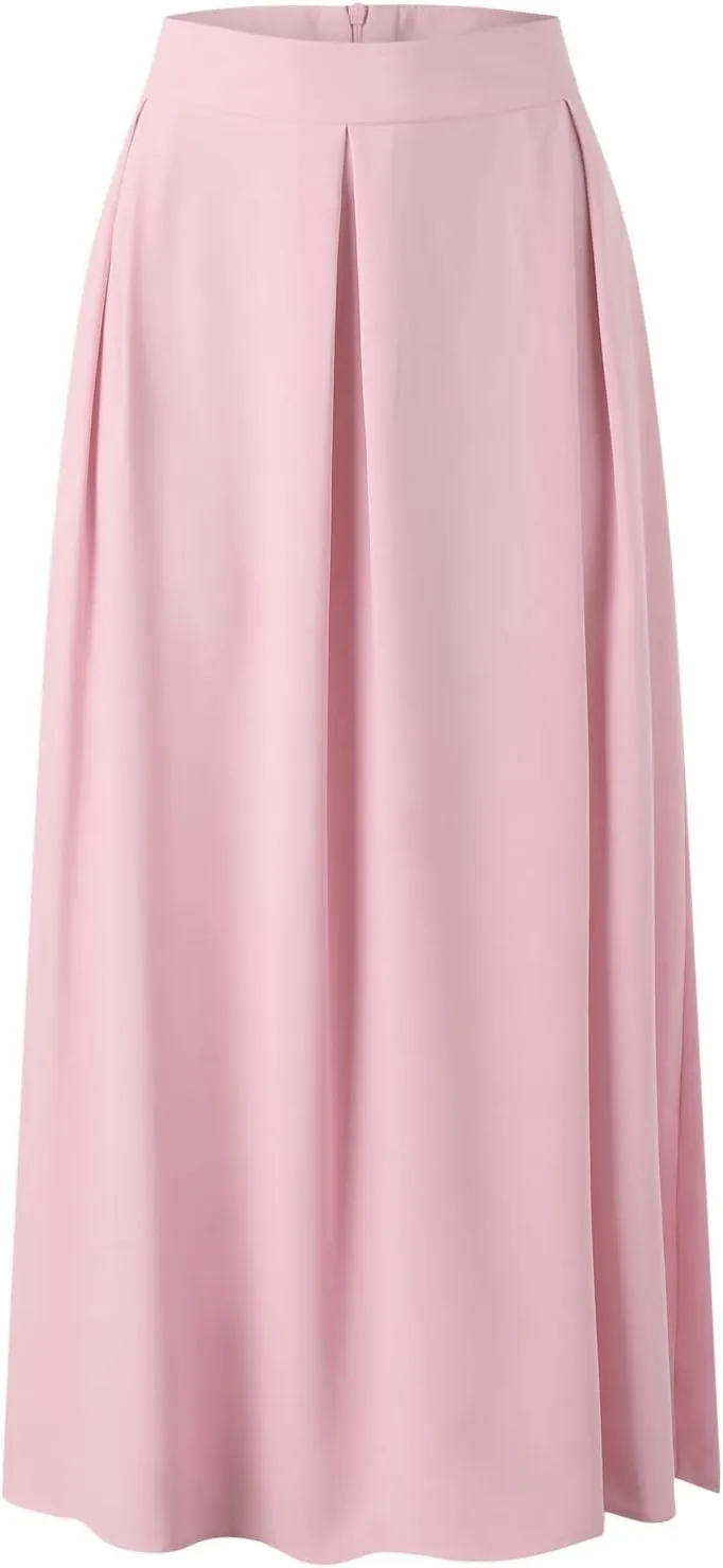 Womens Skirt for Going Out Summer Pleated High Elastic Waist Solid Color A-Line Long Maxi Skirts for Women Trendy