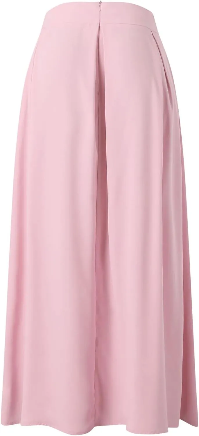 Womens Skirt for Going Out Summer Pleated High Elastic Waist Solid Color A-Line Long Maxi Skirts for Women Trendy