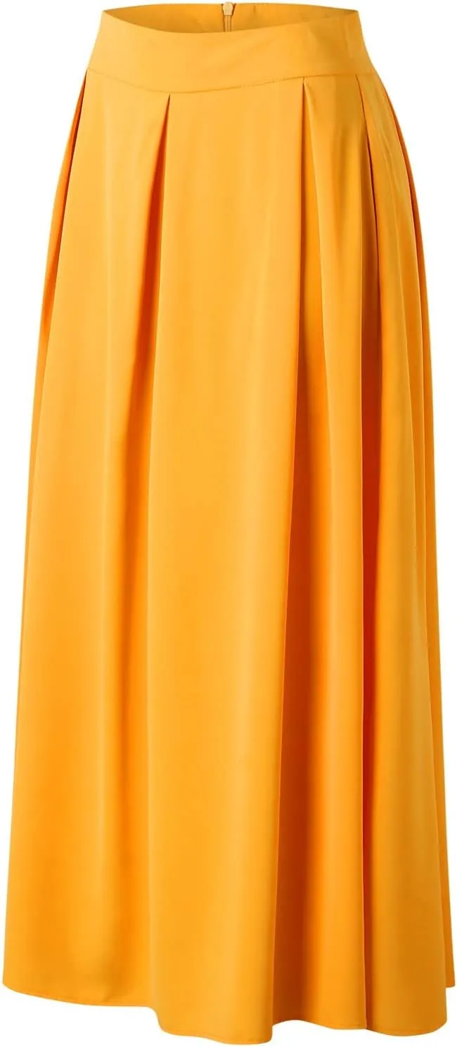 Womens Skirt for Going Out Summer Pleated High Elastic Waist Solid Color A-Line Long Maxi Skirts for Women Trendy