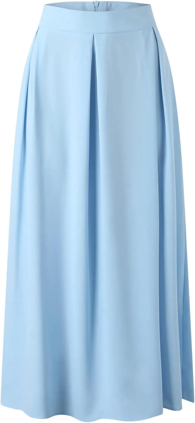 Womens Skirt for Going Out Summer Pleated High Elastic Waist Solid Color A-Line Long Maxi Skirts for Women Trendy