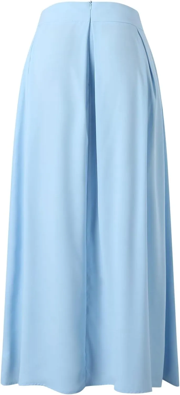 Womens Skirt for Going Out Summer Pleated High Elastic Waist Solid Color A-Line Long Maxi Skirts for Women Trendy