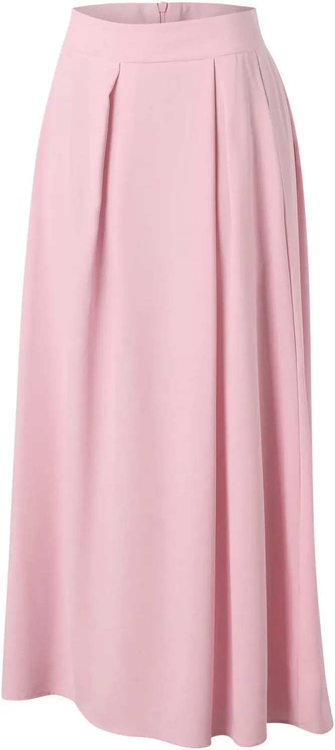 Womens Skirt for Going Out Summer Pleated High Elastic Waist Solid Color A-Line Long Maxi Skirts for Women Trendy