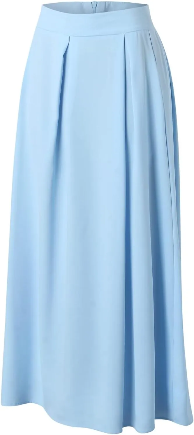 Womens Skirt for Going Out Summer Pleated High Elastic Waist Solid Color A-Line Long Maxi Skirts for Women Trendy