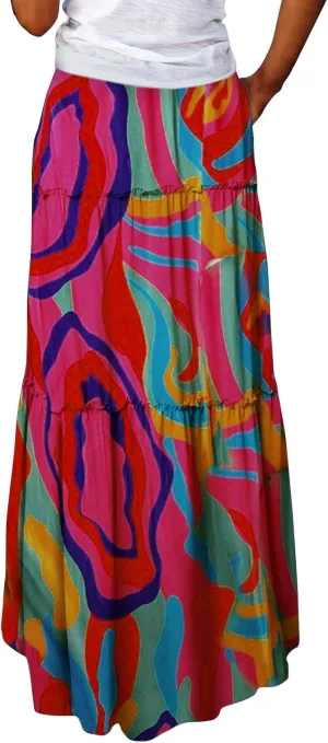 Womens Skirts Summer Flowy Maxi Skirt Drawstring High Waisted Ruffle Tiered A-Line Skirts Y2K Skirt Long with Pockets