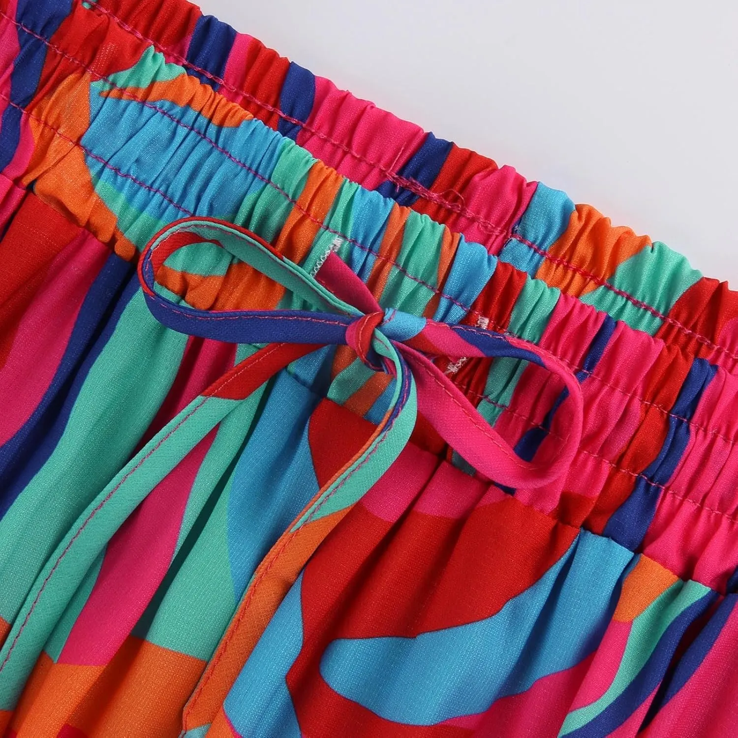 Womens Skirts Summer Flowy Maxi Skirt Drawstring High Waisted Ruffle Tiered A-Line Skirts Y2K Skirt Long with Pockets