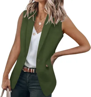 Women's Sleeveless Lapel Blazers Lightweight Slim Fit Vest Casual Business Open Front Outwear with Pocket