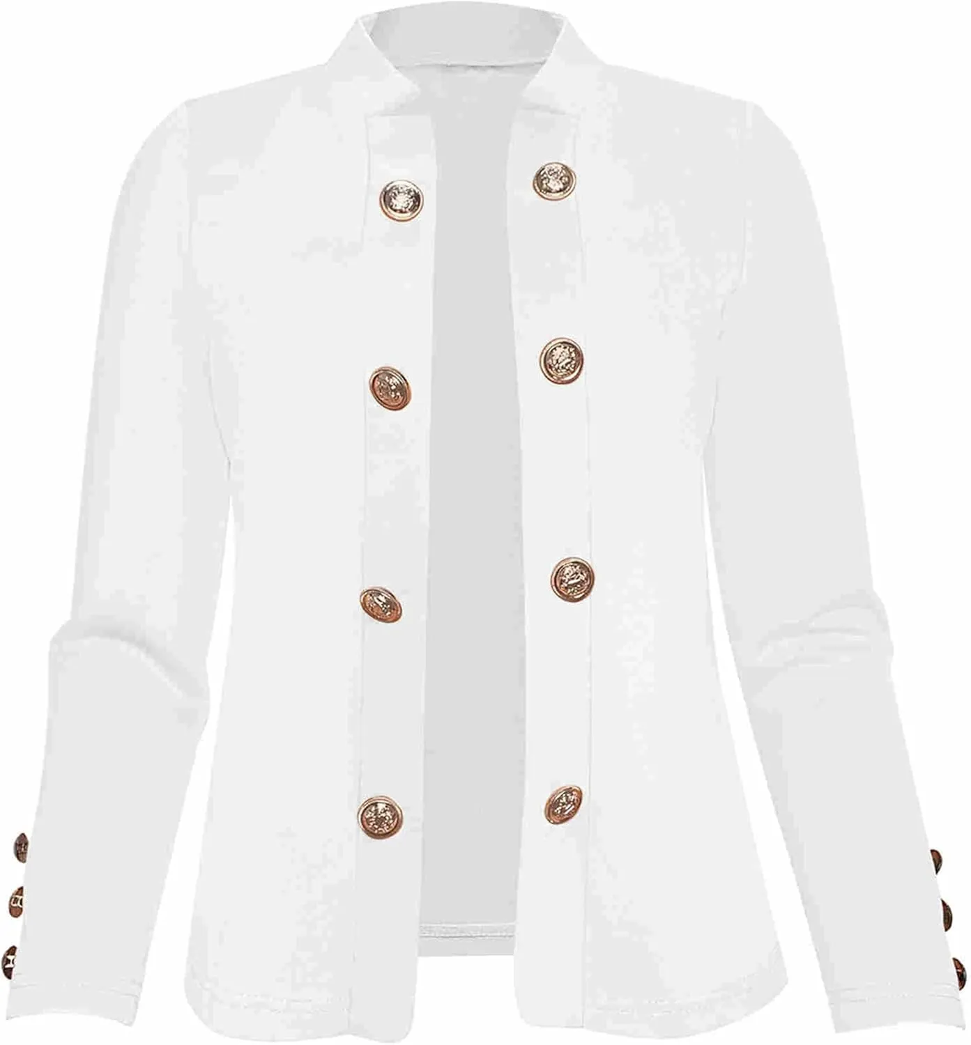 Womens Solid Color Business Casual Blazer Jacket Open Front Blazer Work Fall Gold Button Lapel Long Sleeve Suit