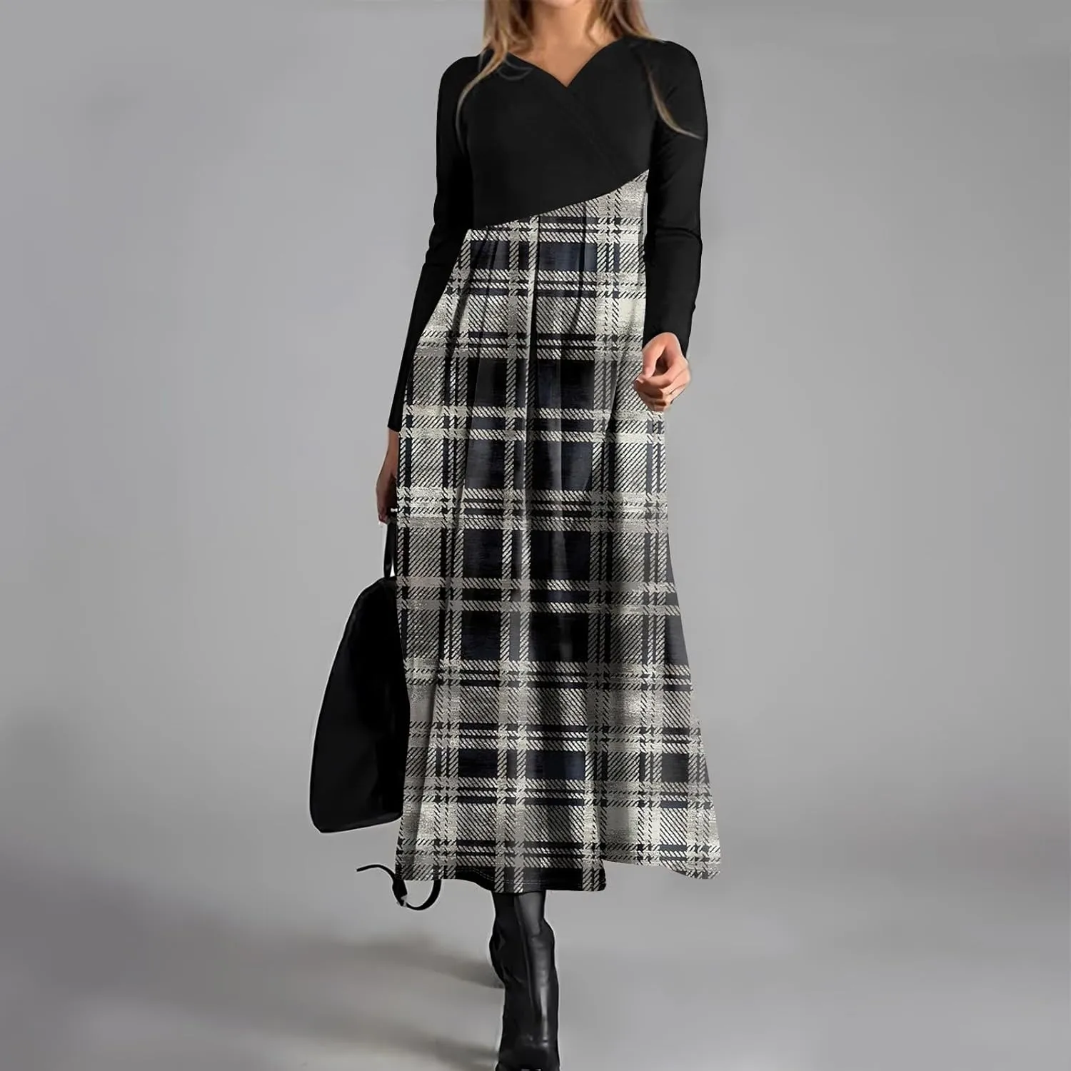 Womens Spring Fashion 2025 Dress Long Sleeve V Neck Midi Trendy Summer Boho Flowy Western Office Dress
