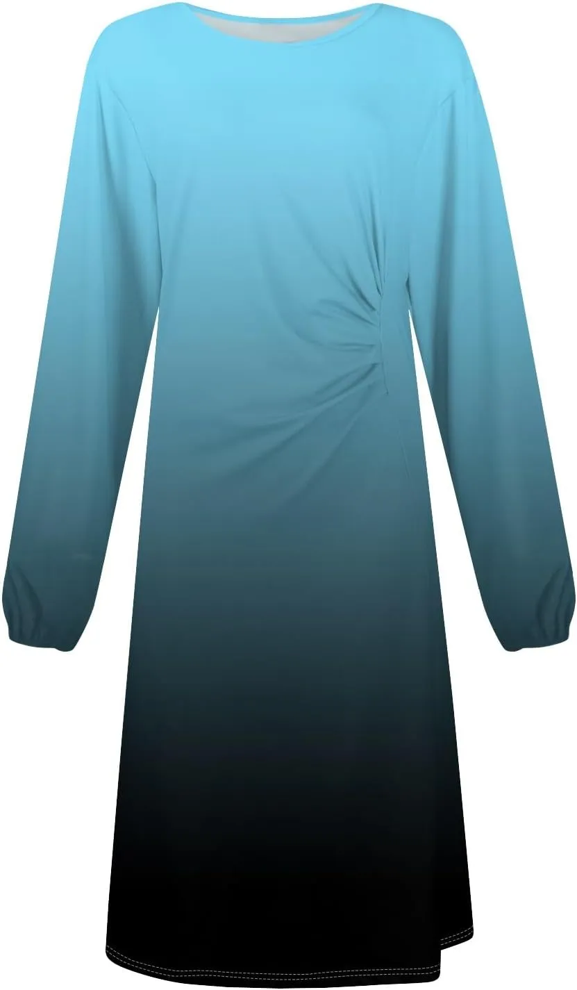 Womens Spring Fashion 2025 Dress Midi O Neck Long Sleeve Elegant Ladies Teens Casual Curvy Dressy Dress