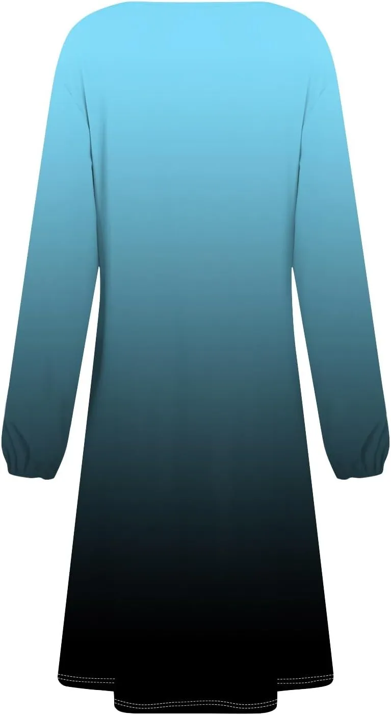 Womens Spring Fashion 2025 Dress Midi O Neck Long Sleeve Elegant Ladies Teens Casual Curvy Dressy Dress