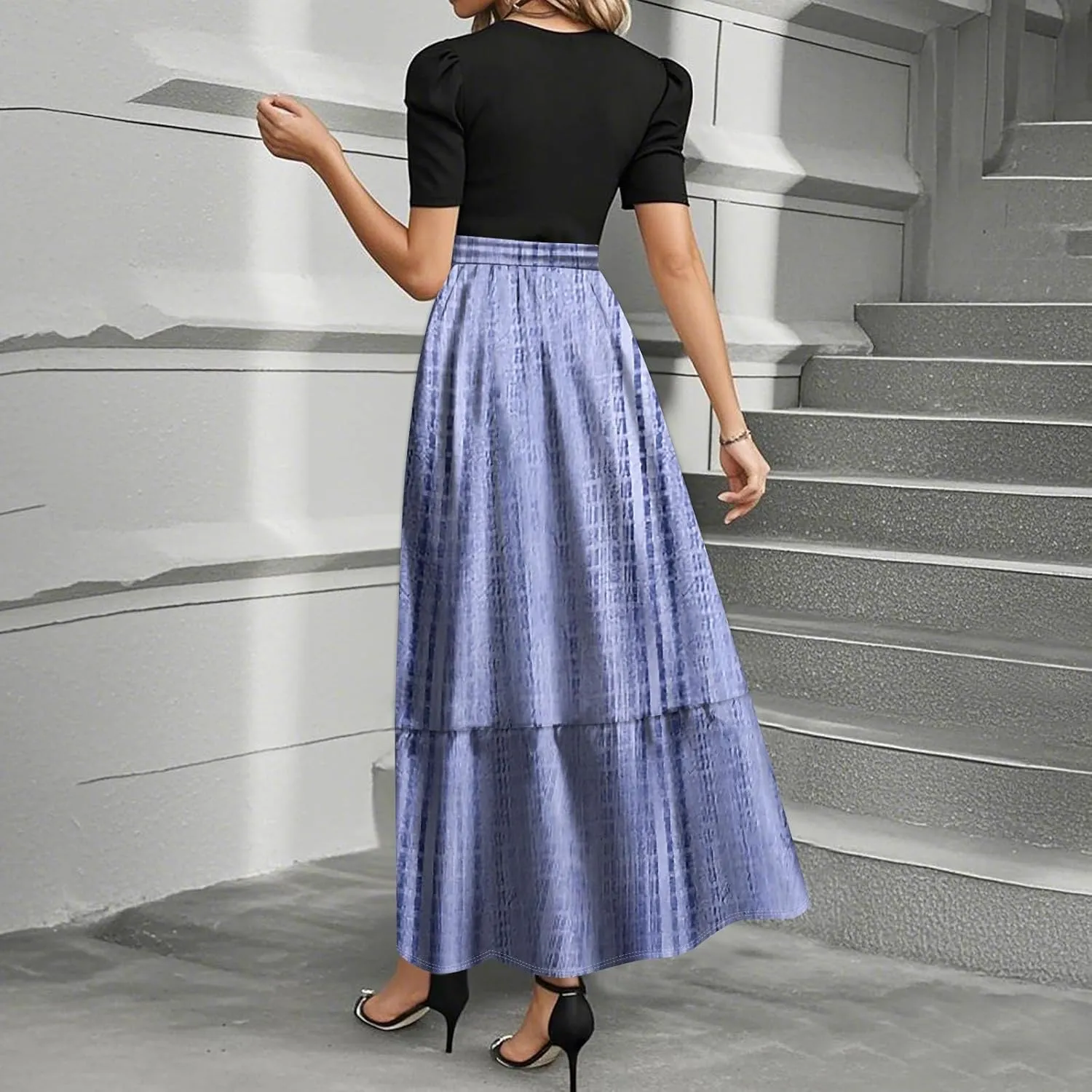 Women's Spring Summer Short Sleeve Cowl Neck Ruched Waist A Line Midi Dresses Party Cocktail Dress