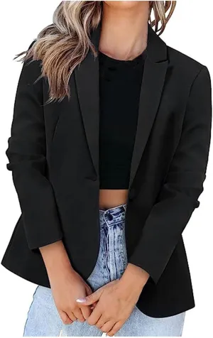 Womens Stretch Blazers for Work Casual 3/4 Sleeve Lightweight Office Work Suit Jacket Boyfriend Blazer Jacket