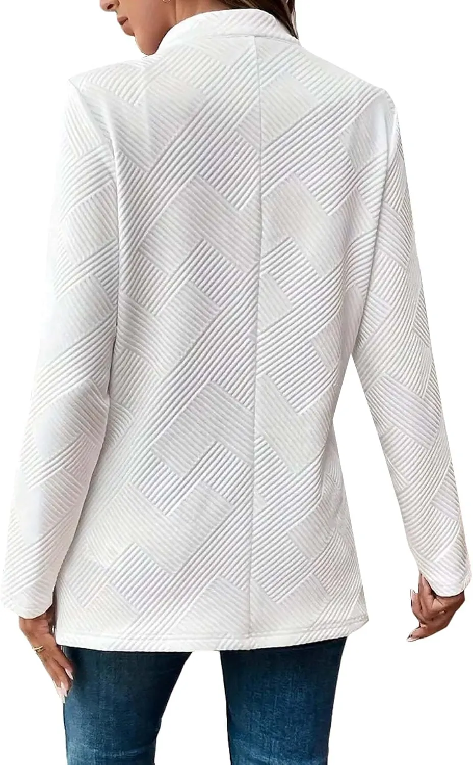 Womens Striped Tweed Blazer 2024 Fall Long Causal Open Front Notched Collarless Work Office Sweater Jackets