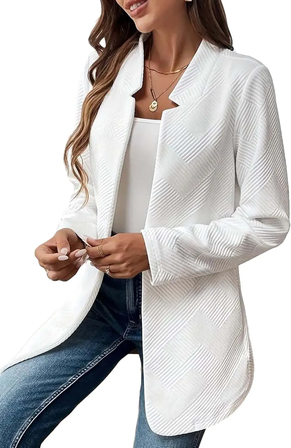 Womens Striped Tweed Blazer 2024 Fall Long Causal Open Front Notched Collarless Work Office Sweater Jackets