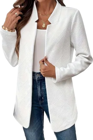 Womens Striped Tweed Blazer 2024 Fall Long Causal Open Front Notched Collarless Work Office Sweater Jackets