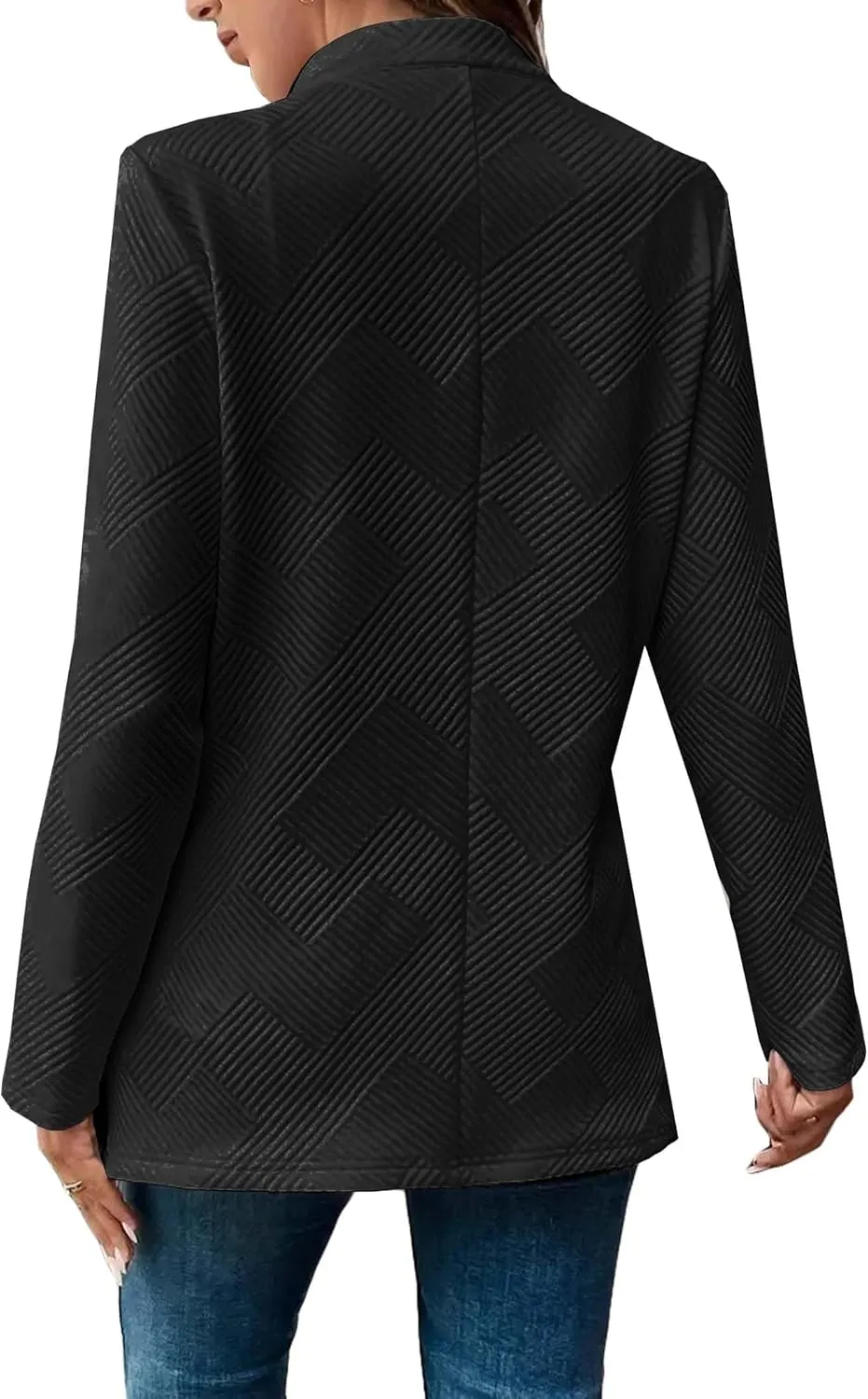 Womens Striped Tweed Blazer 2024 Fall Long Causal Open Front Notched Collarless Work Office Sweater Jackets