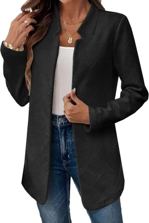 Womens Striped Tweed Blazer 2024 Fall Long Causal Open Front Notched Collarless Work Office Sweater Jackets