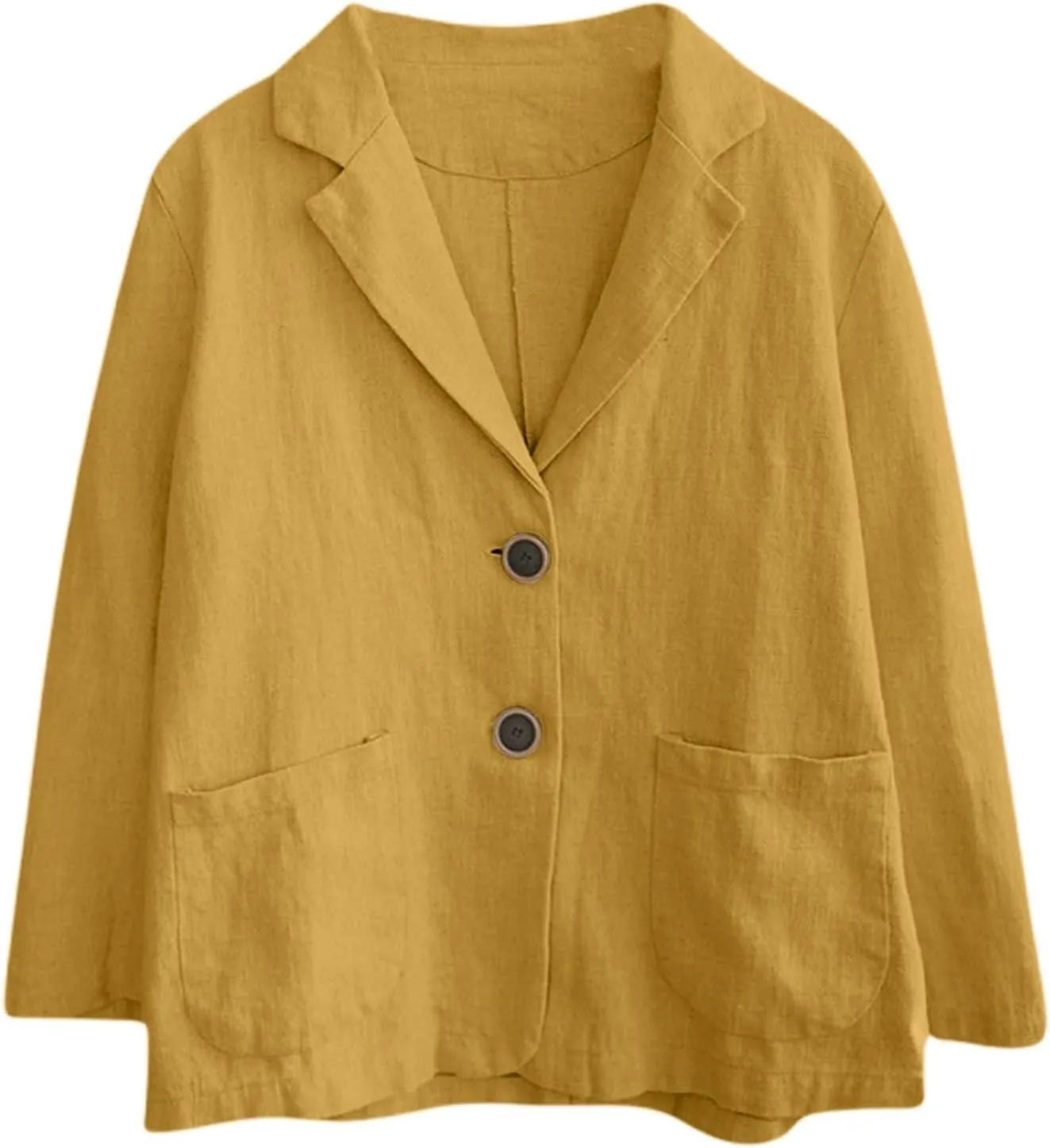 Women's Summer Blazer Button 3/4 Sleeve Pocket Lapel Casual Business Elegant Solid Color Fashion Lightweight