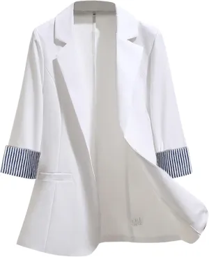 Women's Summer Blazer Button 3/4 Sleeve Pocket Lapel Elegant Trendy Comfortable Comfort Fit Stylish Lightweight