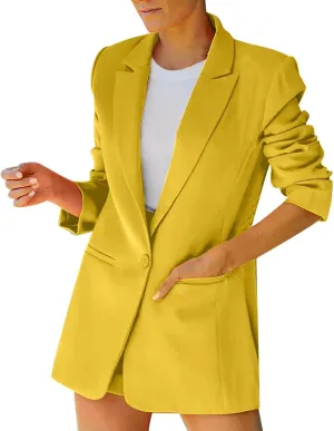 Women's Summer Blazer Button 3/4 Sleeve Pocket Lapel Elegant Trendy Comfortable Soft Comfy Fashion Lightweight