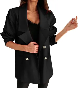 Women's Summer Blazer Button Lapel 3/4 Sleeves Pocketless Mid-Length Work Jacket Convenient Soft Fashion Lightweight