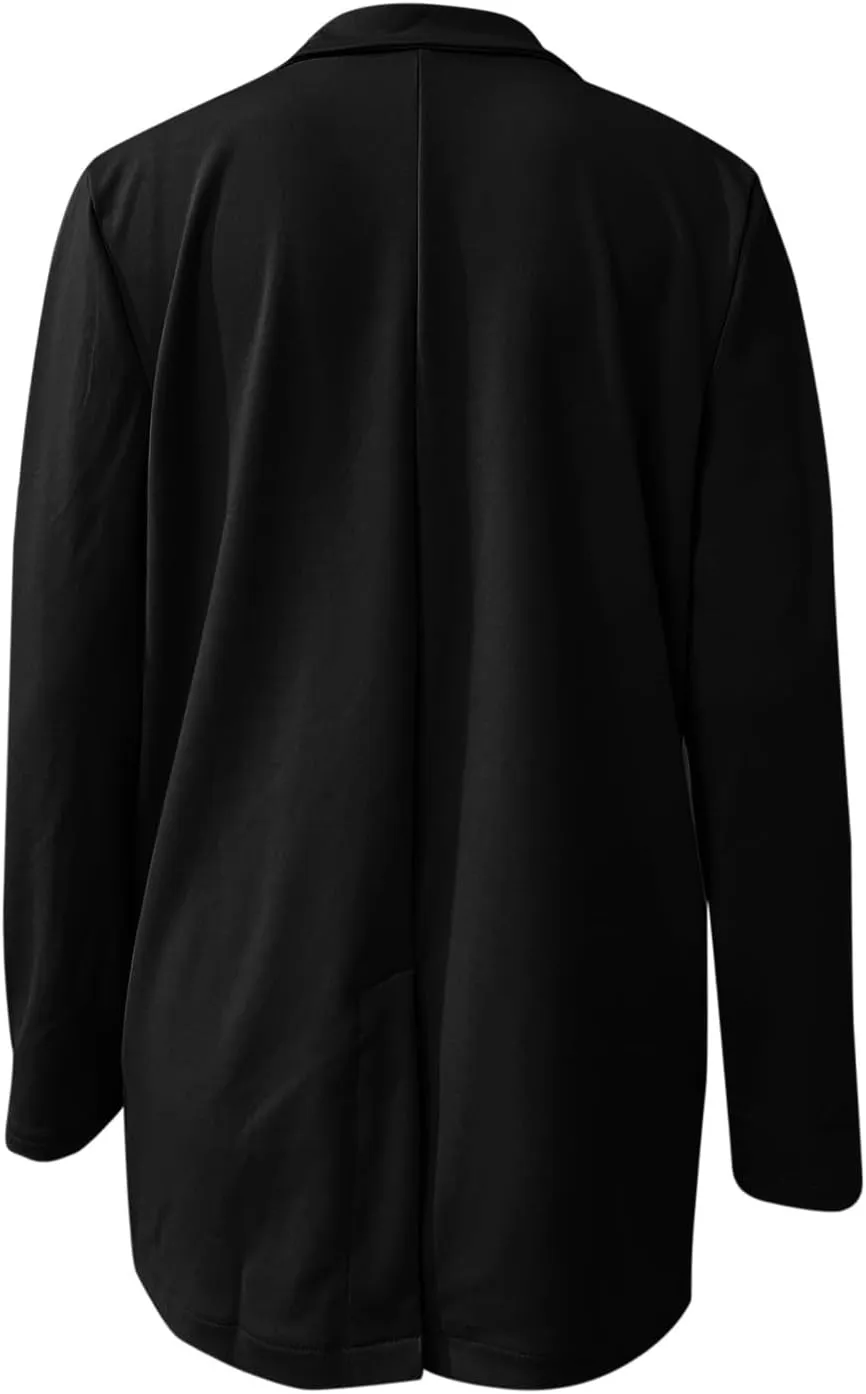 Women's Summer Blazer Button Lapel 3/4 Sleeves Pocketless Mid-Length Work Jacket Convenient Soft Fashion Lightweight