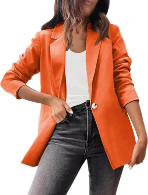 Women's Summer Blazer Button Long Sleeve Lapel Dressy Casual Business Convenient Solid Color Stylish Lightweight