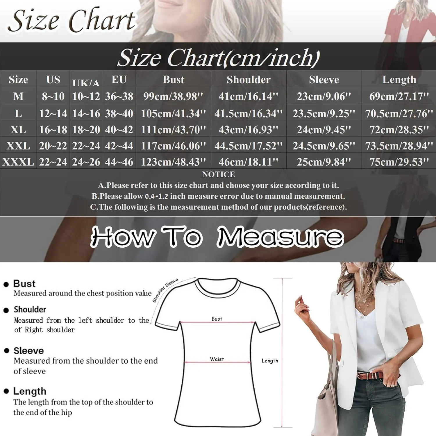 Women's Summer Blazer Lapel Short-Sleeved Pocket Comfort Fit Elegant Temperament Trendy Dressy Lightweight