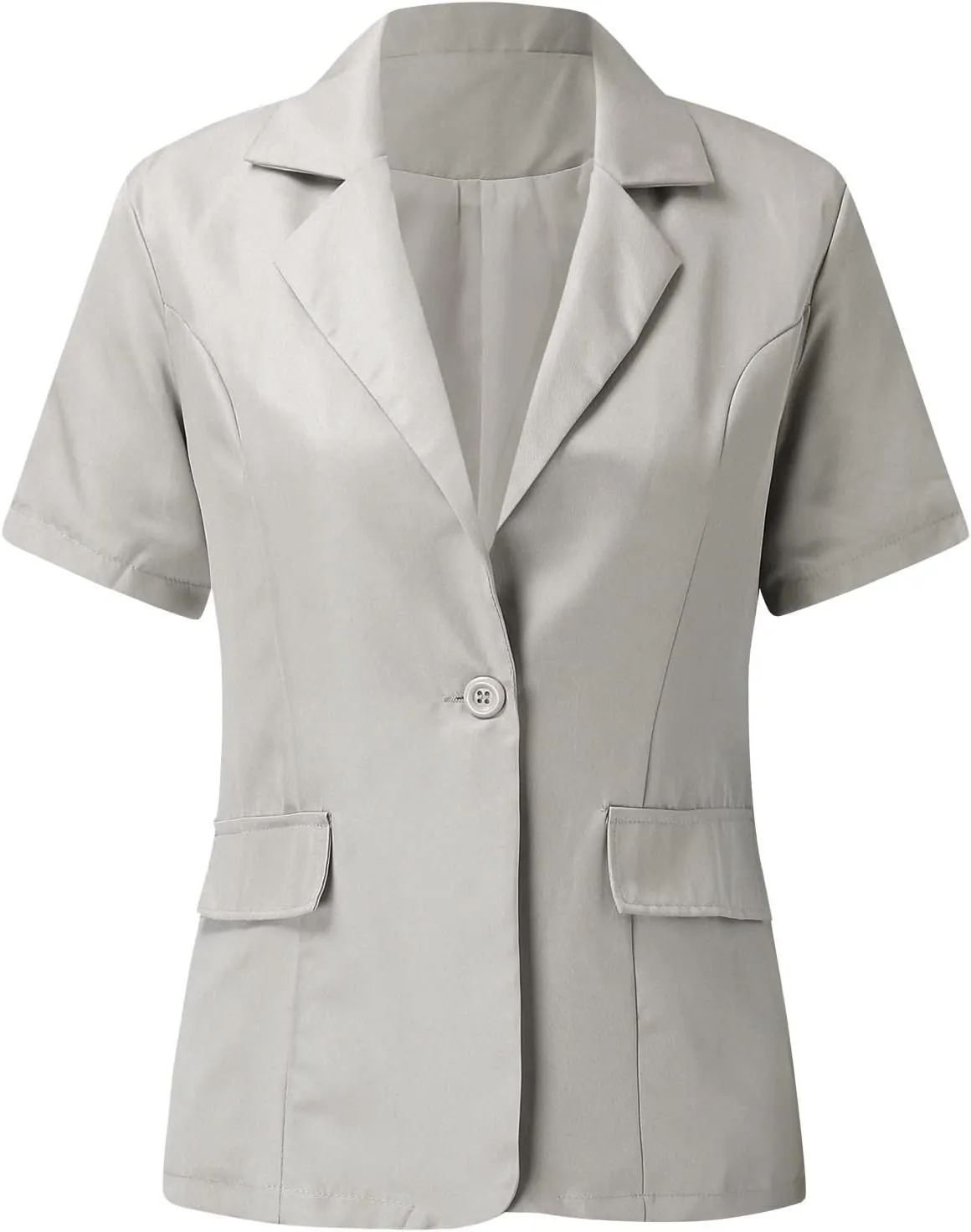 Women's Summer Blazer Lapel Short-Sleeved Pocket Comfort Fit Elegant Temperament Trendy Dressy Lightweight