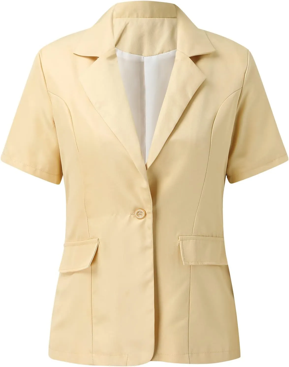 Women's Summer Blazer Lapel Short-Sleeved Pocket Comfort Fit Elegant Temperament Trendy Dressy Lightweight