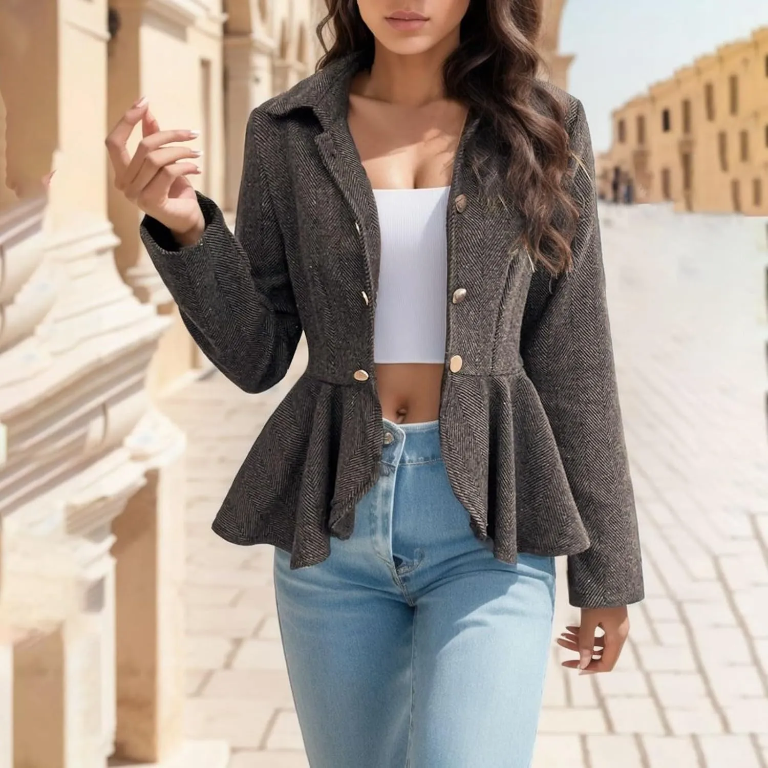 Women's Summer Blazer Trendy Lapel Waist-Closing Buttons Casual Business Comfortable Simple Soft Fashion Lightweight