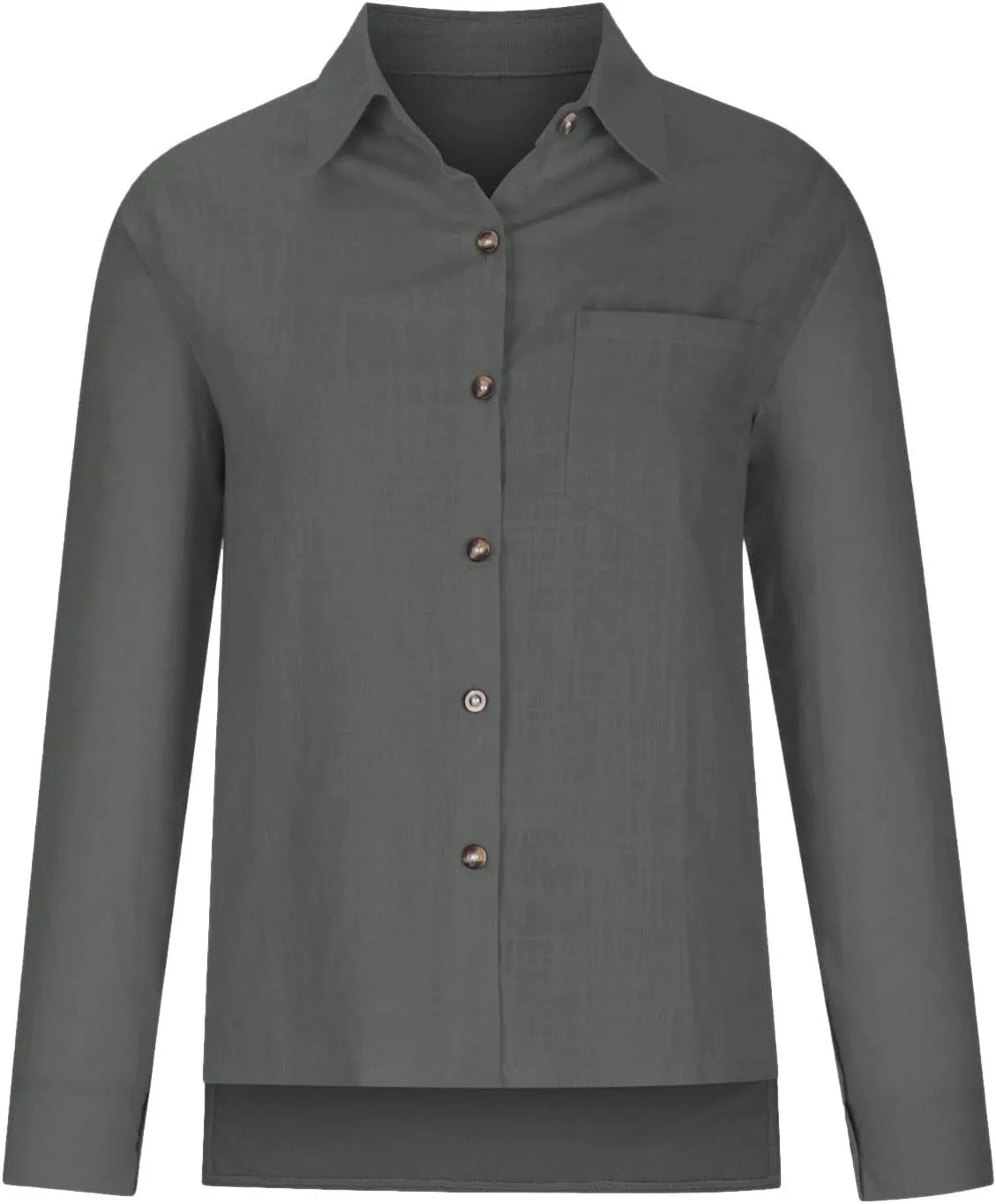 Women's Summer Cotton Linen Solid Lapel Button Down Shirt Fashion Long Sleeve Casual Work Office Blouse with Pocket