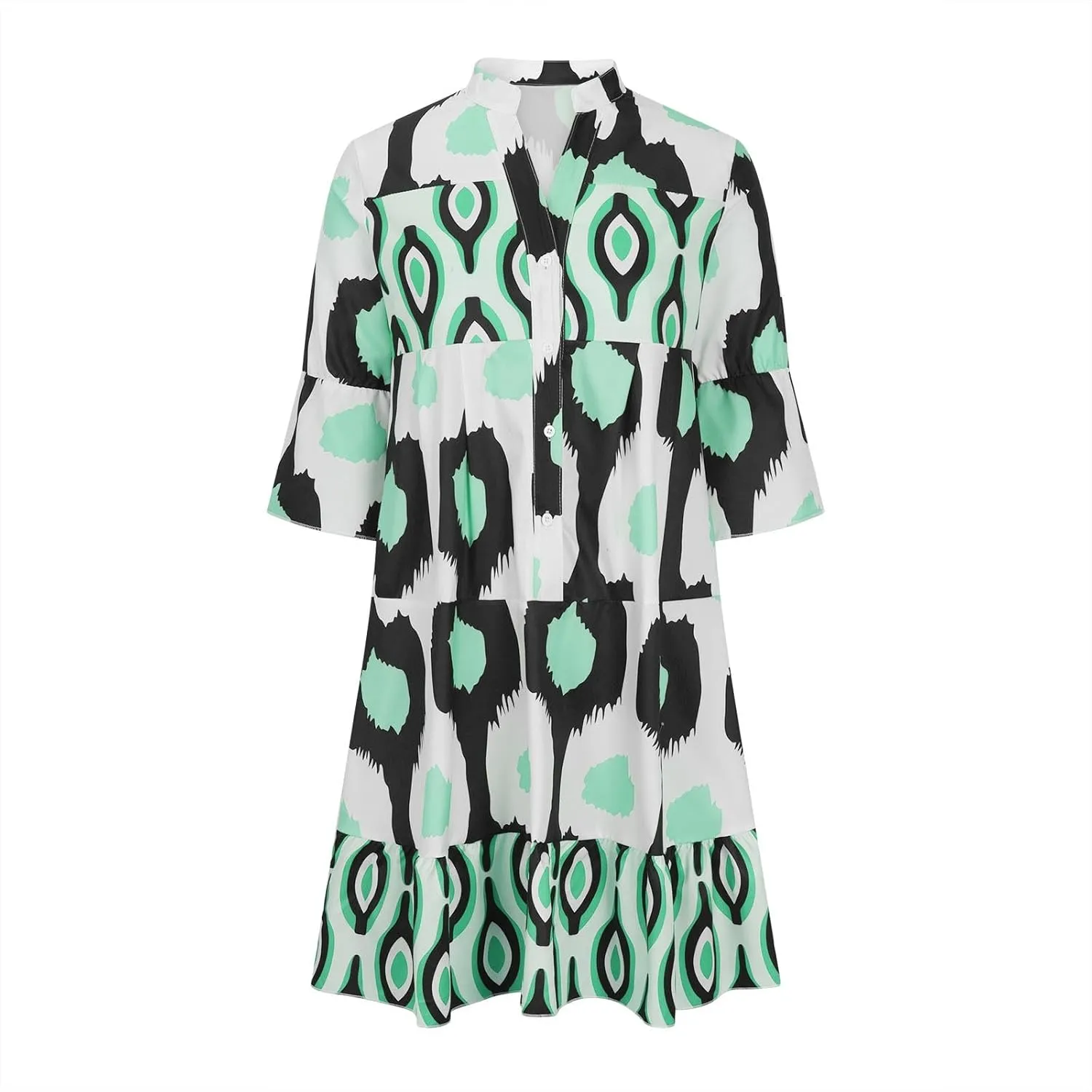 Women's Summer Dresses 2024 Long Sleeve Crewneck Casual Dress Short Dress Loose Fit Boho Shift Dress