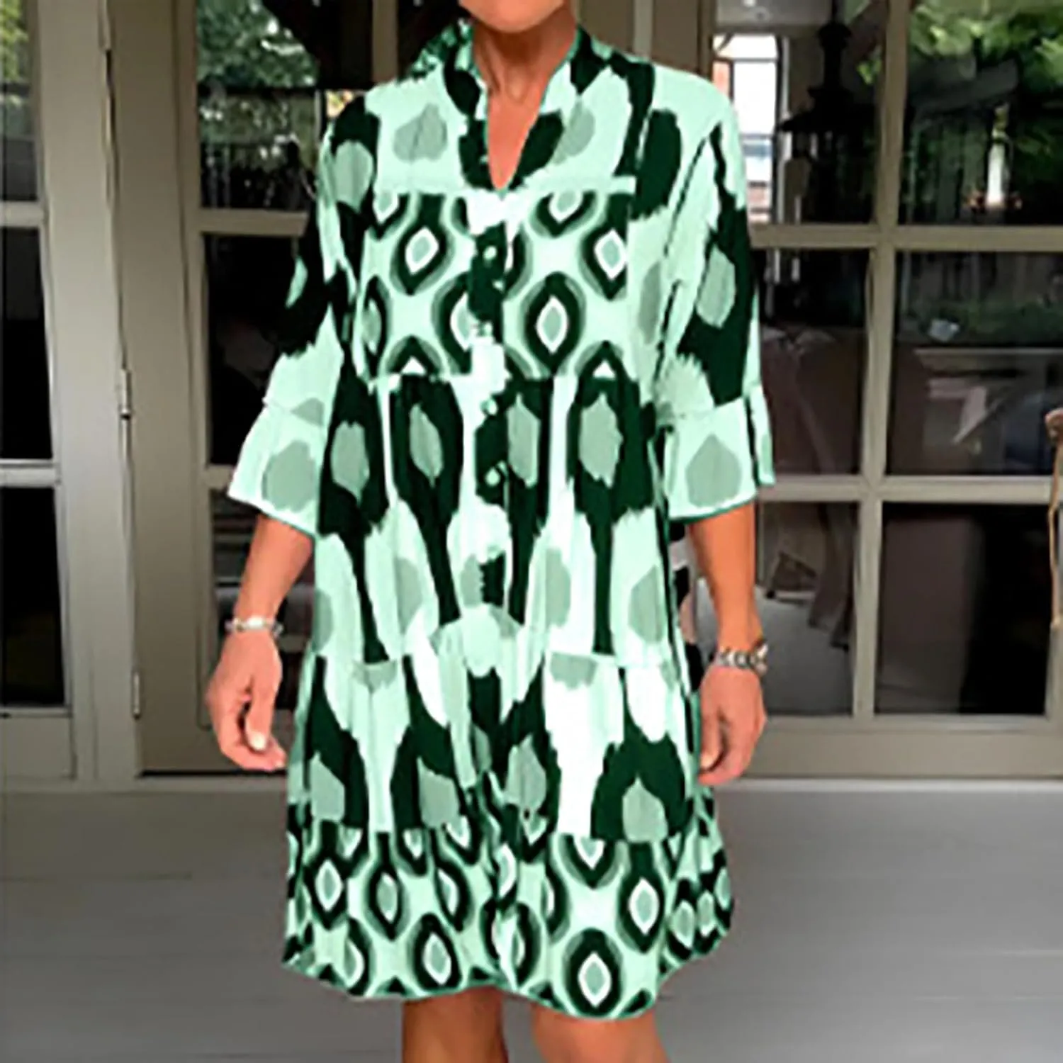 Women's Summer Dresses 2024 Long Sleeve Crewneck Casual Dress Short Dress Loose Fit Boho Shift Dress