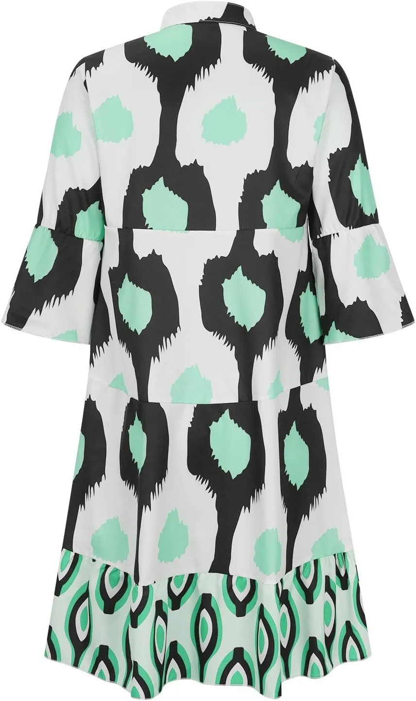 Women's Summer Dresses 2024 Long Sleeve Crewneck Casual Dress Short Dress Loose Fit Boho Shift Dress