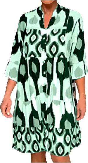 Women's Summer Dresses 2024 Long Sleeve Crewneck Casual Dress Short Dress Loose Fit Boho Shift Dress
