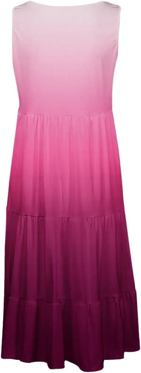 Women's Summer Dresses 2025 Beach Casual Sleeveless Crew Neck Midi Dress Loose Flowy A-Line Sundress