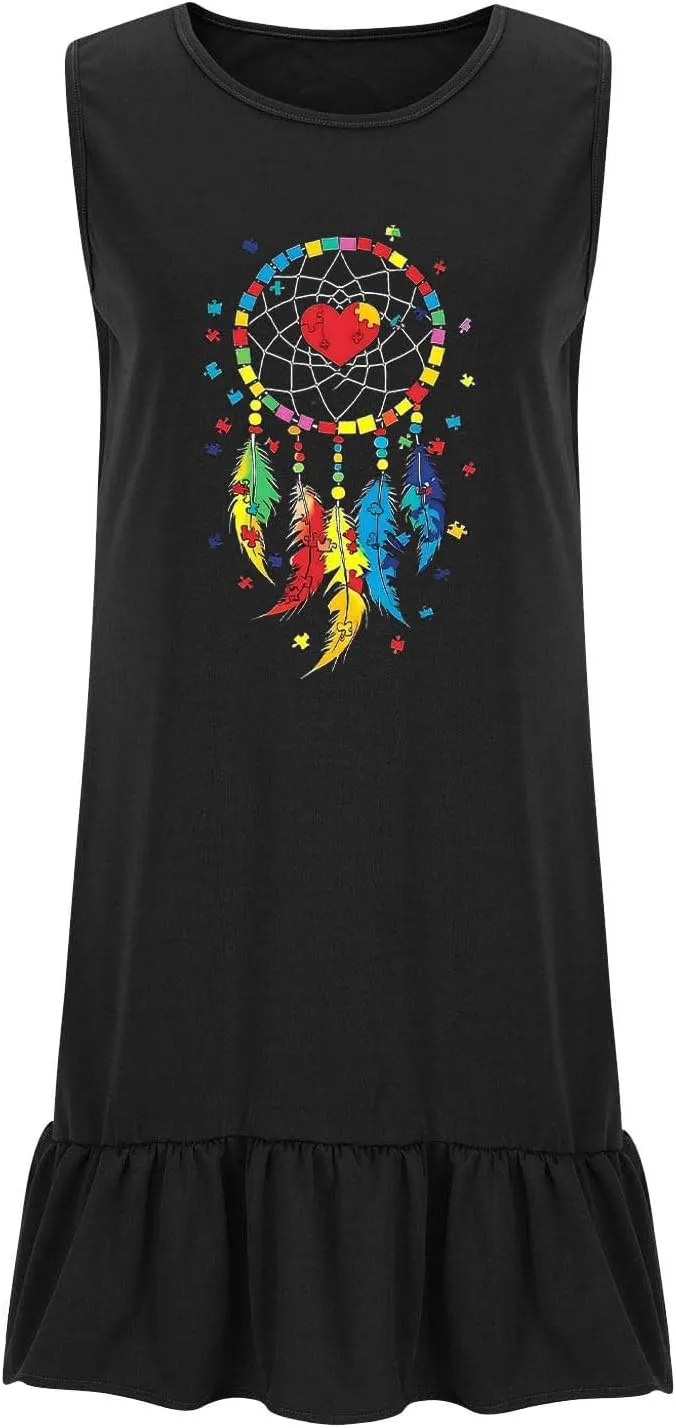 Womens Summer Dresses Floral Printed Sleeveless Shirt Dress Loose Fit Casual Dress Flowy Shift Dress