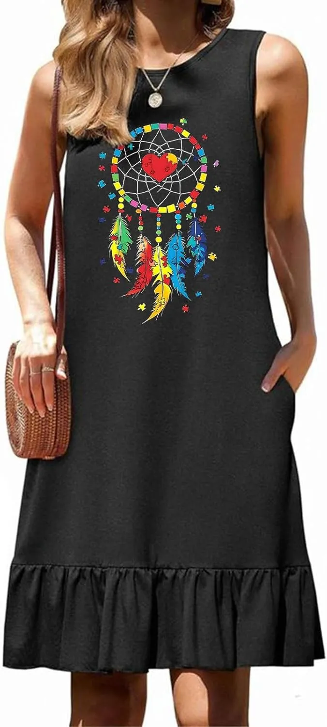 Womens Summer Dresses Floral Printed Sleeveless Shirt Dress Loose Fit Casual Dress Flowy Shift Dress