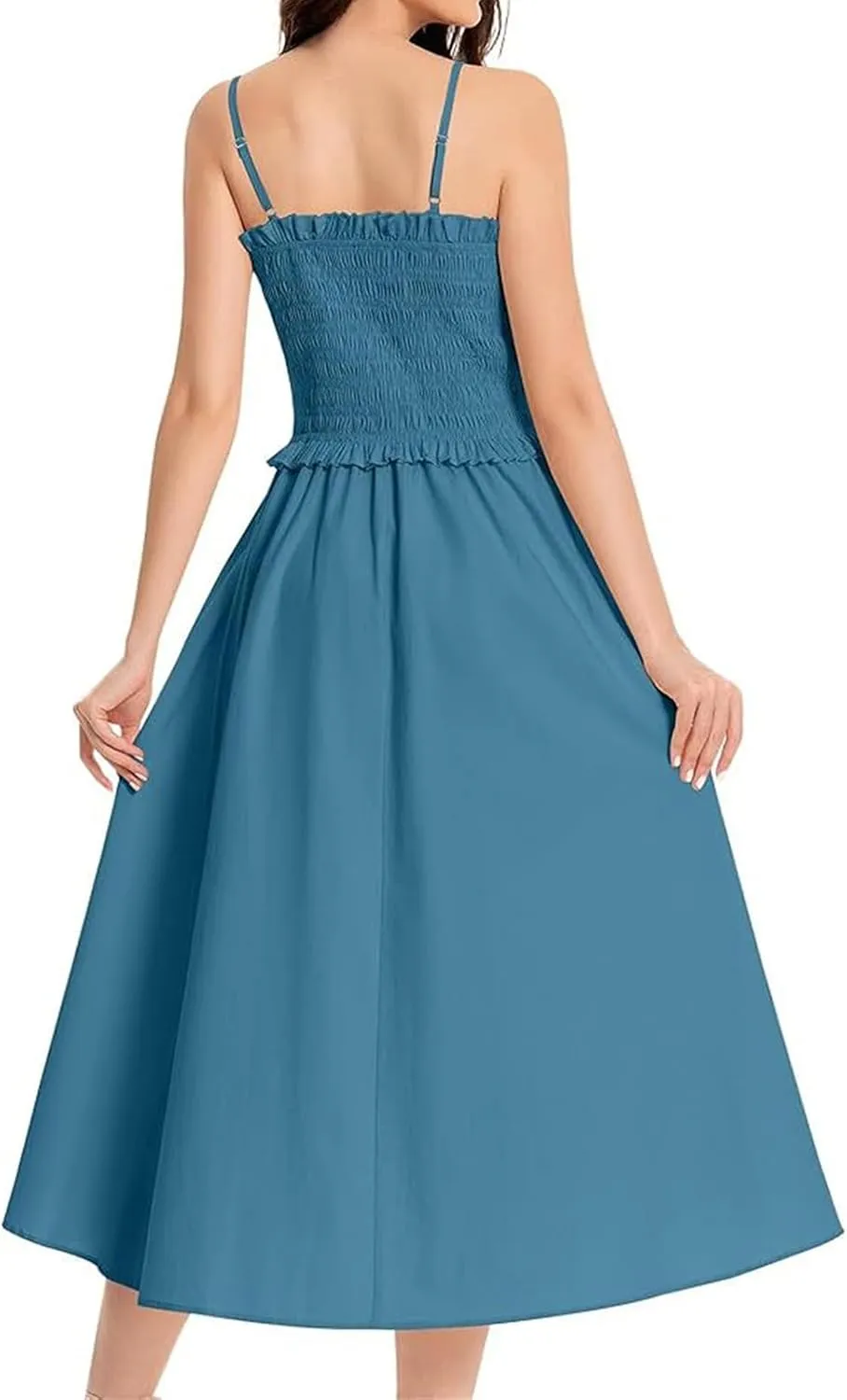 Women's Summer Maxi Dress Spaghetti Strap Smocked A Line Dresses Casual Elegant Flowy Long Dresses