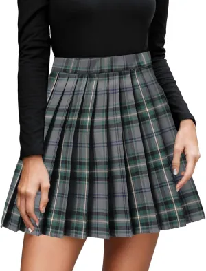 Womens Summer Skirt Girls Women's Casual Plaid High Waist Pleated A Line Mini Skirt Tutu for Women Girls